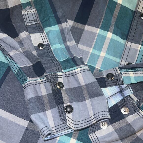 Wrangler 20X Pearl Snap Shirt Mens XL Blue Plaid - Picture 3 of 6